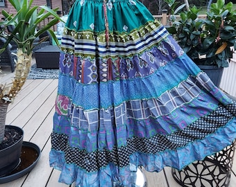 Falda larga de patchwork boho hippie con bolsillos Talla única S a 2X, tal vez 3X