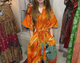 Cozy Jumpsuit  in light kantha  - One Size S to 3X