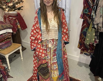 Reversible Kantha Solstice Coat & Maxi Skirt Set, S-2X