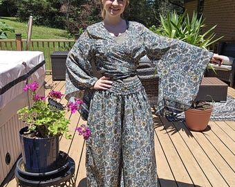 Palazzo pants Set with Bell sleeves Wrap top One size M to 2X
