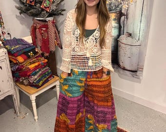 Sun Rise  - Light Kantha Reversable Palazzo Pants   One Size S to 3X