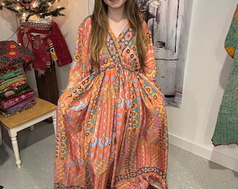 Vestido largo bohemio Moon Light Bloom con bolsillos (talla única S-2X)