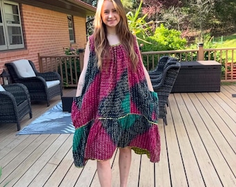 EveryDay Dress in Light Kantha  with  pockets   One Size M to 3X