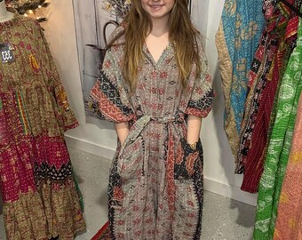 Cozy Jumpsuit  in light kantha  - One Size S to 3X