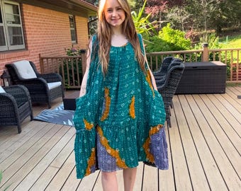 EveryDay Dress in Light Kantha  with  pockets   One Size M to 3X