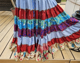 Falda Maxi Boho Gypsy Hippie Patchwork con bolsillos laterales Talla única S a 3X