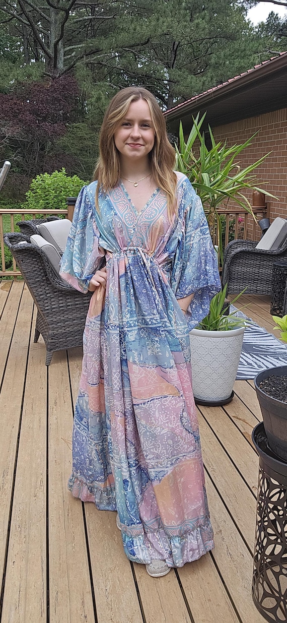 boho empire waist maxi dress ZOELNIC Women's Fall Long Sleeve Maxi Dress Boho Floral Print V Neck Empire Waist A Line Flowy Dresses, S