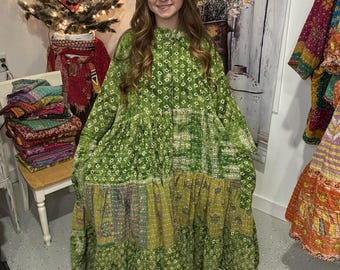 Cascade Dress Reversible Kantha Cotton with Pockets (S-2X )