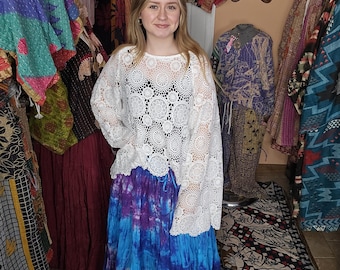 Falda teñida estilo bohemio, gitano, hippie, talla única, desde S hasta XL, quizás 2X