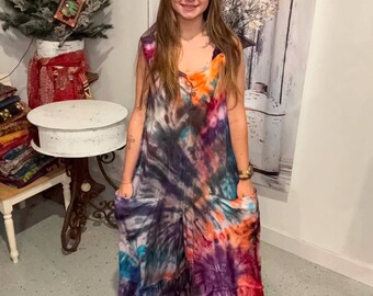 Hand Tie Dyed Jumpsuit  - One Size S to 2X