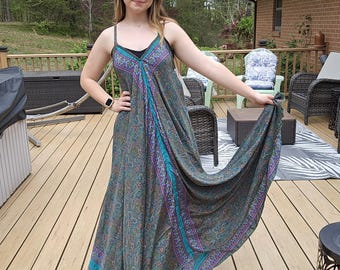 Boho Flare Maxi  Dress with pockets One Size S to L