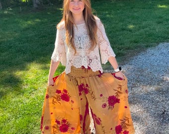 Boho Palazzo Pants  With Side Pockets One Size S to 2X