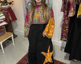 Shooting Stars Jumpsuit Overall  Set with Kantha Crop Top - One Size S to XL