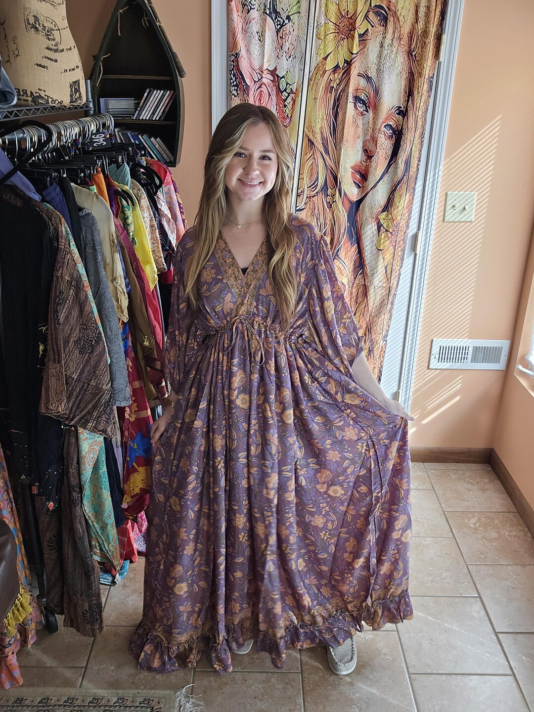 Deep Sweetheart Neck Empire Boho Dresses Taupe Plus Size main image 1