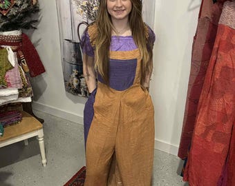 Apron Jumpsuit Overall  in heavy kantha  - One Size S to 2X