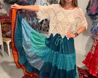 Boho Hippie Patchwork Maxi Skirt One Size S to XL