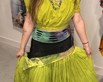 3-Piece Tie Dye Cotton Maxi Skirt Set, Crop Top, Waist Hugger