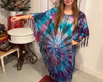 Tie Dye Fringy Dress Boho One size S to 2X