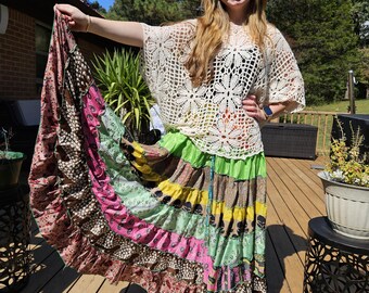 Falda larga de patchwork estilo boho, gitano, hippie, talla única, S a XL