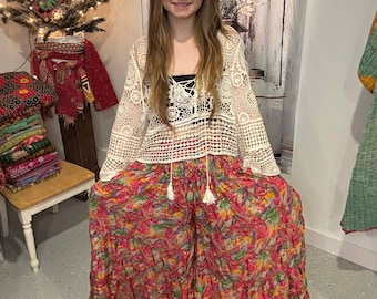 Pantalones Palazzo Boho con Bolsillos Laterales Talla Única S a 2X