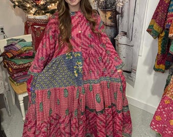Cascade Dress Reversible Kantha Cotton with Pockets (S-2X )