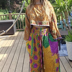 Kantha  Palazzo pants with Slouchy Pockets and side cinch  One Size S to 2X