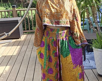 Pantalones Kantha Palazzo con bolsillos holgados y cintura lateral Talla única S a 2X