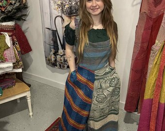 Apron Jumpsuit Overall  in heavy kantha  - One Size S to 2X
