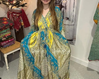 Vestido largo bohemio Moon Light Bloom con bolsillos (talla única S-2X)