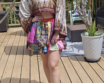 Patchwork Mini Skirt: Polysilk One Size S to L