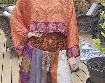 Boho Patchwork Palazzo Pants One Size S to L with Crop top