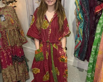 Cozy Jumpsuit  in light kantha  - One Size S to 3X
