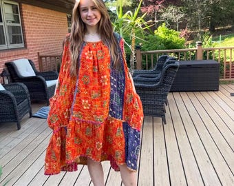 EveryDay Dress in Light Kantha  with  pockets   One Size M to 3X