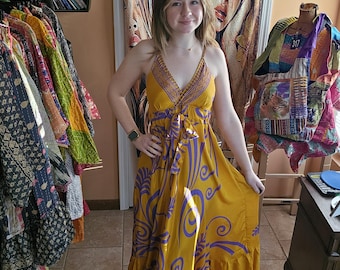 Vestido largo estilo imperio bohemio, talla única, S a L