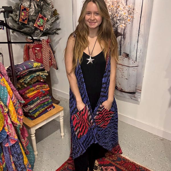 Wilder Wind Wendeweste Duster in light kantha One Size S bis 2X /3X