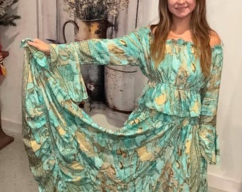Boho Crepe Silk Skirt Set & Crop Top One size S to XL /2X