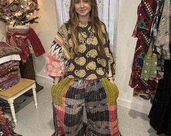 Nomad Spirit kantha Pant  Set  with Top   One Size S to 2X