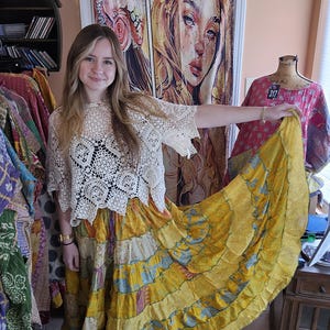 Boho Hippie Patchwork Maxi Skirt One Size S to XL