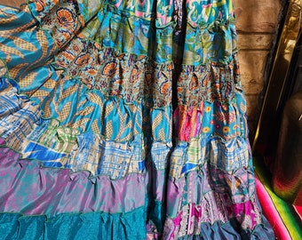 Boho Hippie Patchwork Maxi Skirt One Size S to 3X