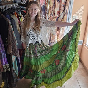 Boho Hippie Patchwork Maxi Skirt One Size S to XL