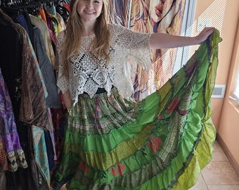 Boho Hippie Patchwork Maxi Skirt One Size S to XL