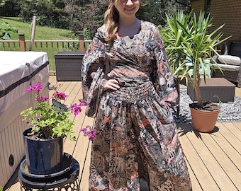 Palazzo pants Set with Bell sleeves Wrap top One size M to 2X
