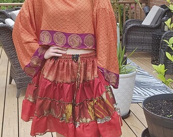 Boho Gypsy Hippie Patchwork  Knee Lenght  Skirt -   One Size S to 2X