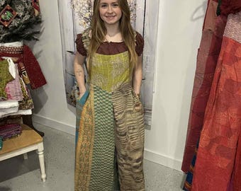 Apron Jumpsuit Overall  in heavy kantha  - One Size S to 2X