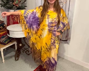 Tie Dye Fringy Dress Boho One size S to 2X