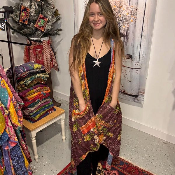 Wilder Wind Wendeweste Duster in light kantha One Size S bis 2X /3X