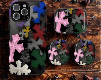Gothic Chrome Cross Phone, AirPods Case Combo, iPhone, Samsung Protection