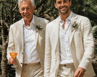 Men's Cream Linen Suit – Slim Fit Summer Wedding Groom Attire
