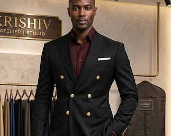 Herren Schwarz Zweireiher Slim Fit Anzug, Luxus-Formelle Hochzeit Abschlussball Smoking Alternative
