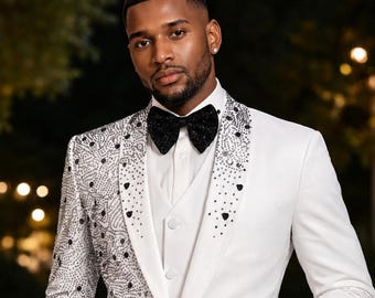 Weißer Smoking, Kristallverzierter Blazer-Set, Luxus-Bräutigam-Abschlussball-Kleidung